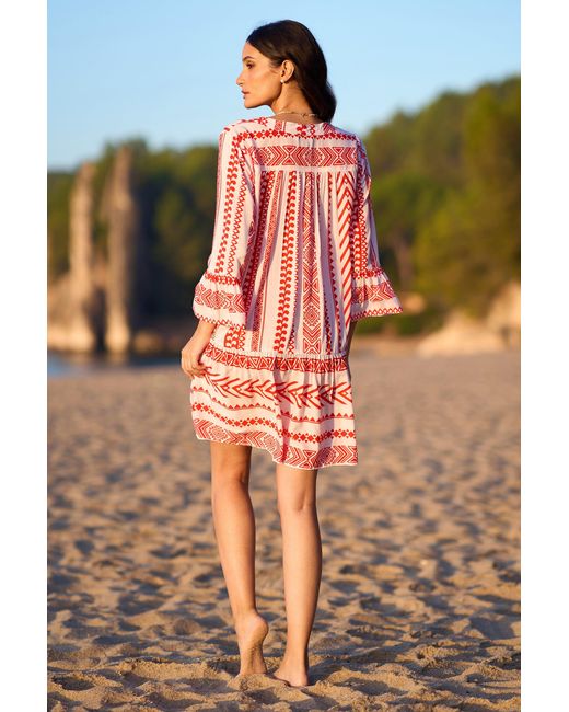 Yumi' Red Geo Stripe Print Beach Tunic