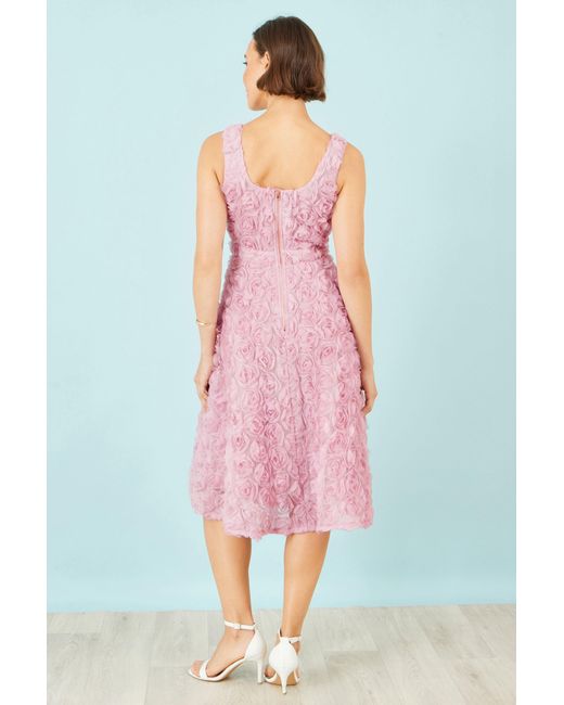 Yumi' Pink Applique Floral Skater Dress