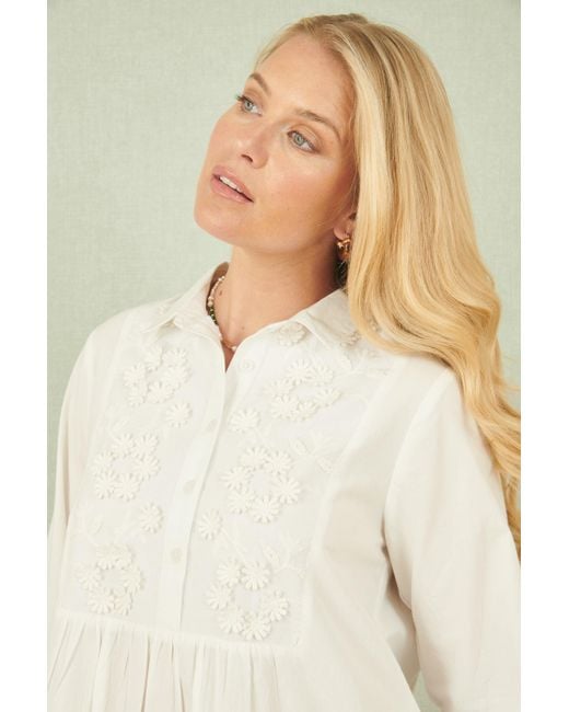Yumi' Natural Cotton Flower Tunic Dress