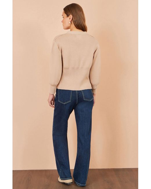 Yumi' Natural Knitted Button Cardigan