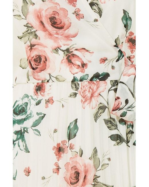 Yumi' Natural Ivory Floral Pleated Wrap Midi Dress