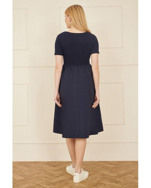 Yumi' Blue Jersey Top And Cotton Midi Dress