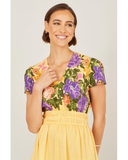 Yumi' Metallic Floral Mirror Print Viscose Midi Dress