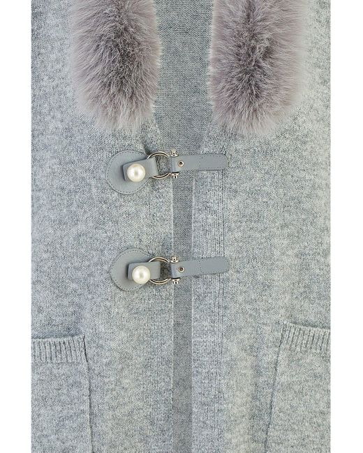 Yumi' Green Cardigan With Detachable Fur Collar Trim