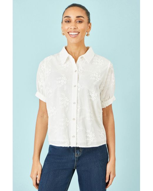 Yumi' White Cotton Flower Applique Shirt