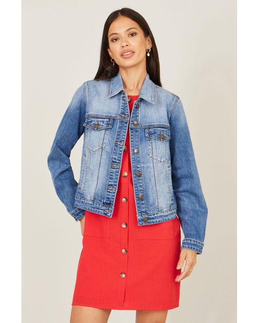 Yumi' Blue Stretch Washed Denim Jacket