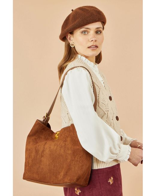 Yumi' Brown Faux Suede Bag With Inside Pouch