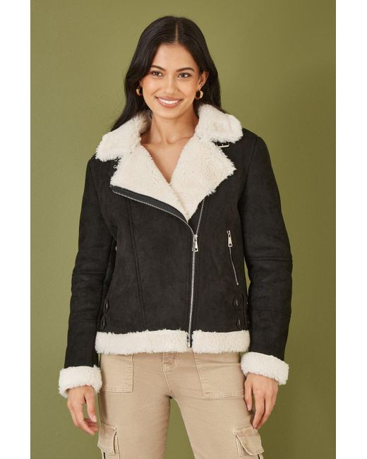 Yumi Faux Suede And Shearling Biker Jacket in Black Lyst UK