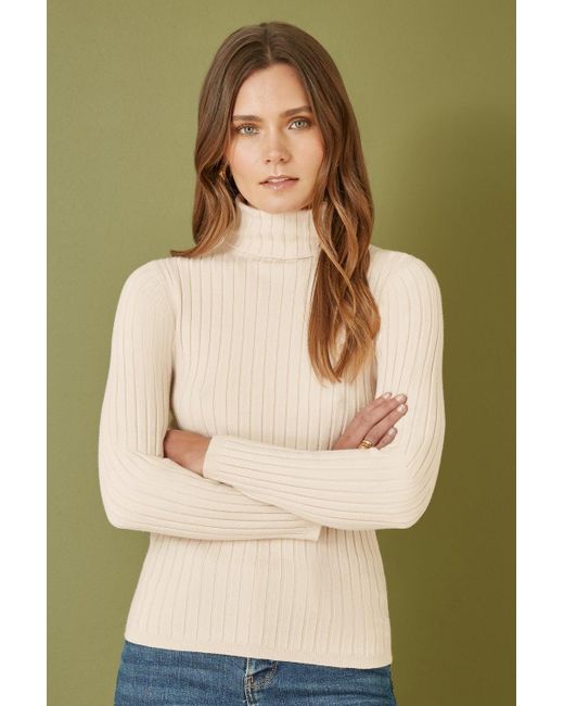 Mela London White Mela Oatmeal Ribbed Knit Roll Neck Jumper