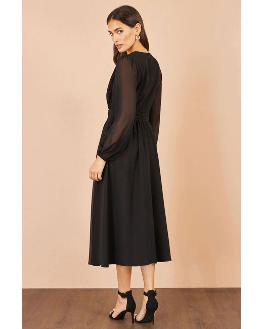 Yumi' Black Midi Dress With Buckle Detail