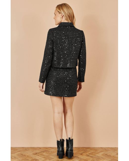 Yumi' Black Boucle Sequin Jacket With Pearl Buttons