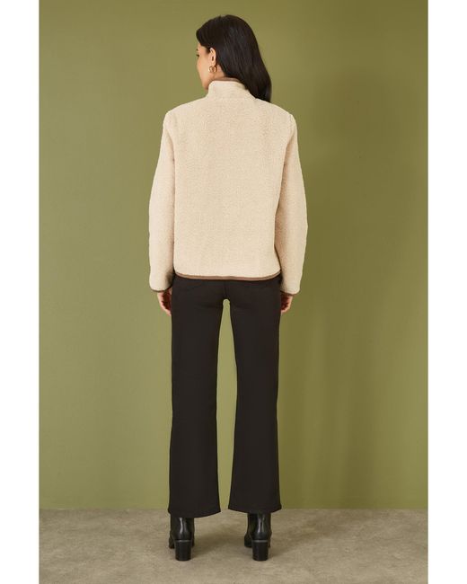 Yumi' Natural Borg Jacket With Faux Leather Button Details
