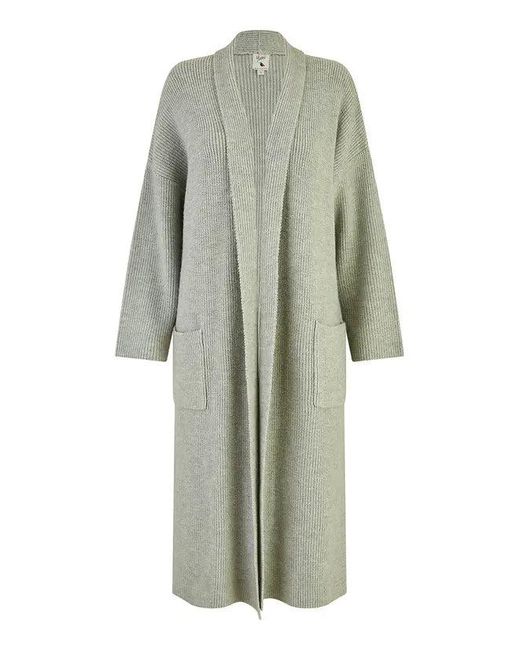 Yumi' Green Knitted Maxi Cardigan With Pockets