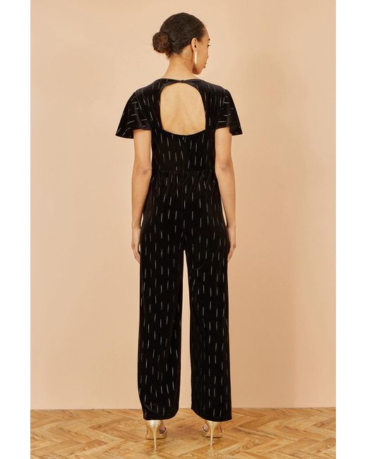 Yumi' Black Foil Print Velvet Jumpsuit