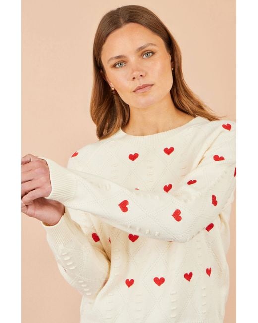 Yumi' Natural Embroidered Heart Jumper