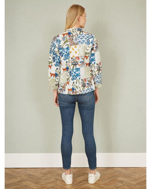 Yumi' Blue Patchwork Print Reversible Cotton Quilted Jacket