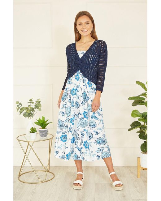 Yumi' Blue Cotton Crochet Twisted Bolero Top