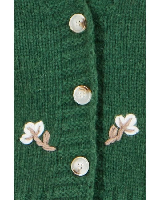 Yumi' Green Hand Embroidered Chunky Knitted Cardigan