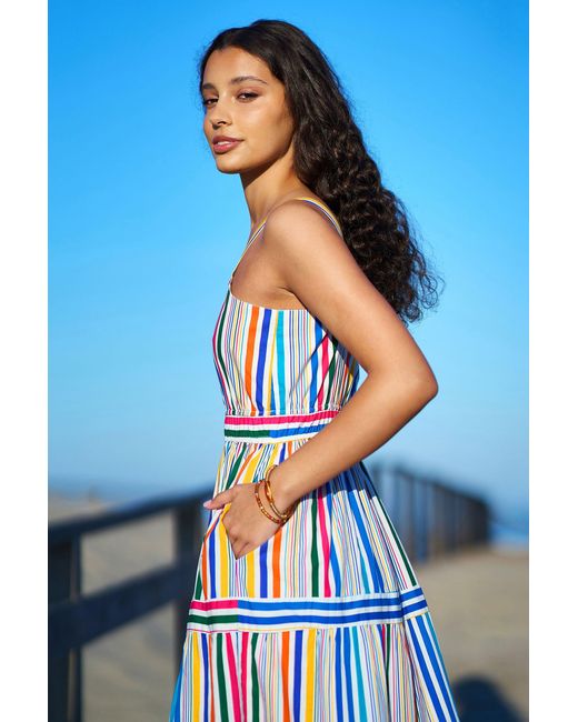 Yumi' Blue Multicolour Stripe Cotton Midi Sun Dress