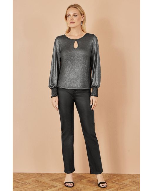 Yumi' Gray Metallic Bow Back Top