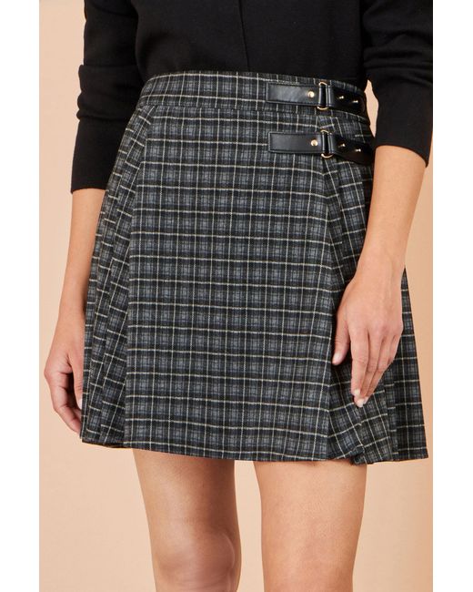 Yumi' Black Check Pleated Mini Skirt