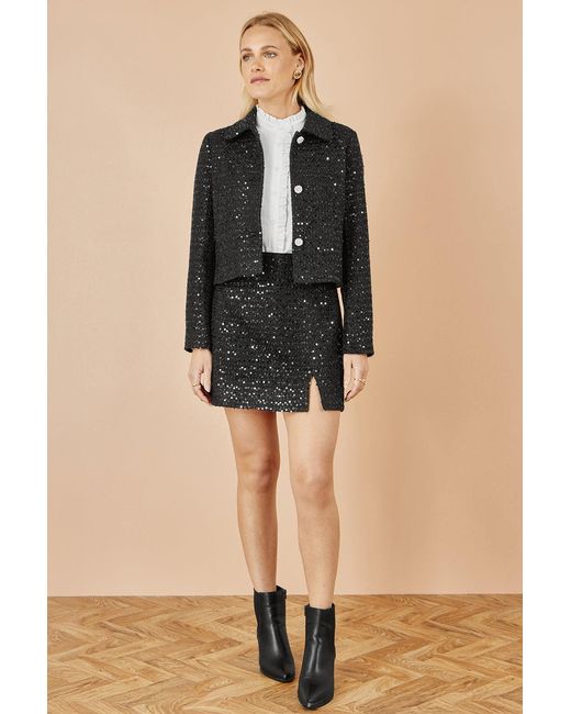 Yumi' Black Boucle Sequin Mini Skirt