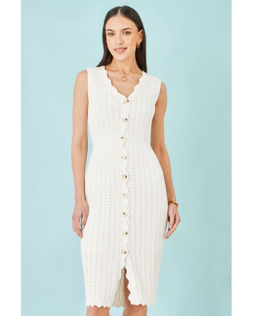 Yumi' Blue Cotton Scallop Crochet Knitted Dress