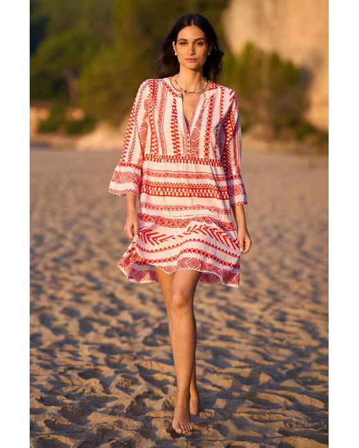 Yumi' Red Geo Stripe Print Beach Tunic