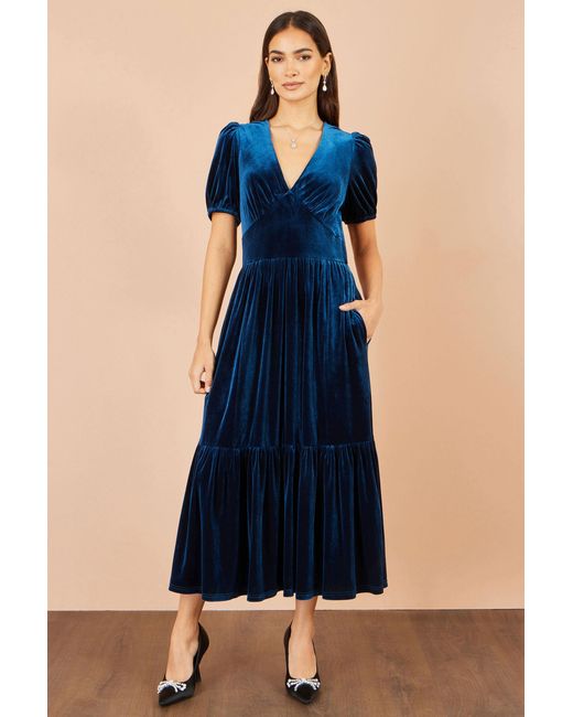 Yumi' Blue Velvet Midi Dress