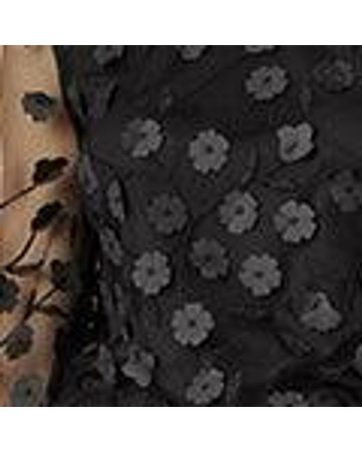 Yumi' Black Sheer Sleeve Applique Flower Top