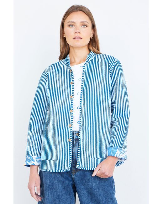 Yumi' Blue Jungle Reversible Cotton Quilted Jacket