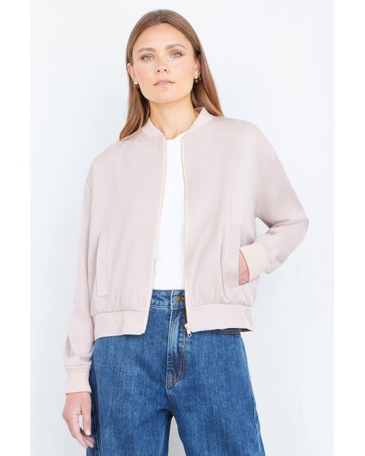 Yumi' White Relaxed Lightweight Bomber Jacket