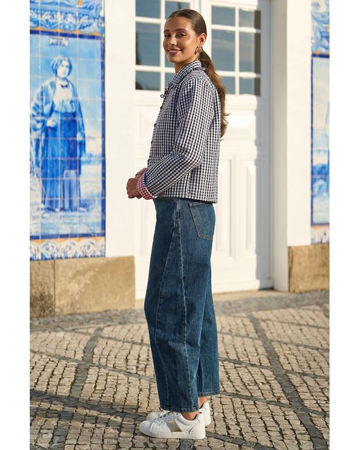 Yumi' Blue Gingham Frill Collar Jacket