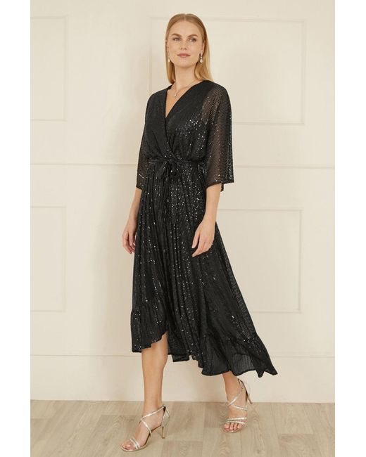 Yumi' Natural Sequin Kimono Midi Wrap Dress