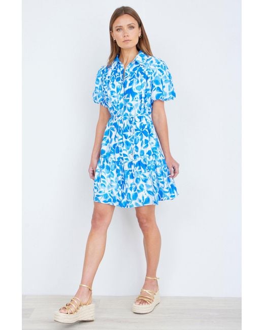 Yumi' Blue Floral Print Viscose Relaxed Shirt Dress