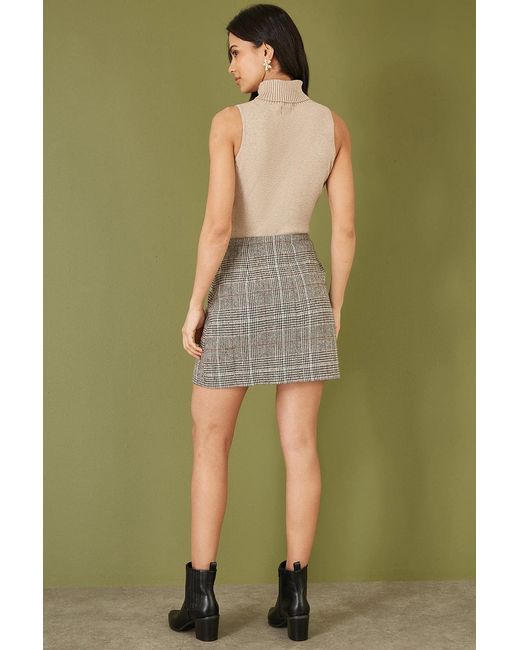Yumi' Green Oatmeal Knitted Roll Neck Sleeveless Jumper