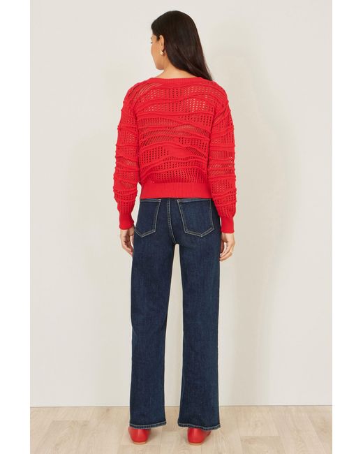 Yumi' Red Wave Pointelle Knitted Jumper