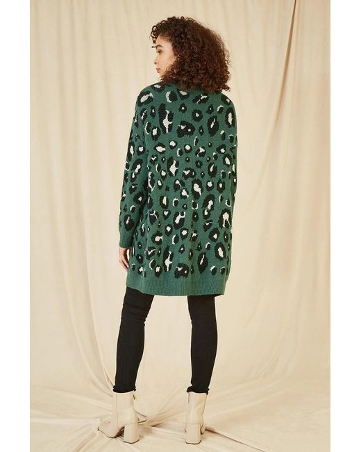 Yumi' Green Animal Intarsia Long Cardigan