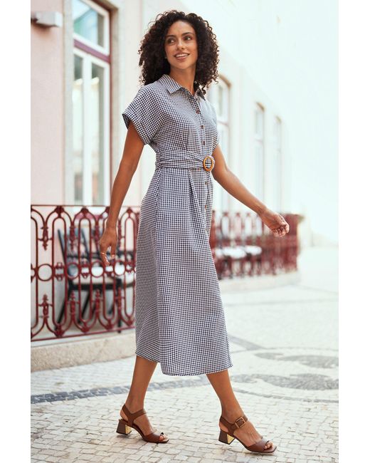 Yumi' Black Gingham Relaxed Shirt Dress With Matching Belt