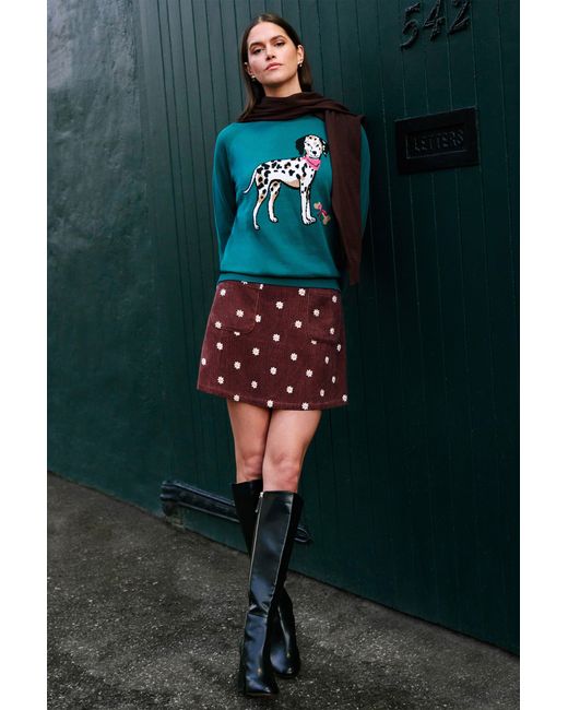 Yumi' Blue Dalmatian Intarsia Relaxed Jumper