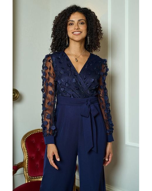 Yumi' Blue Flower Applique Jumpsuit