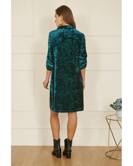 Yumi' Blue Velvet Tunic Dress With 3/4 Sleeves