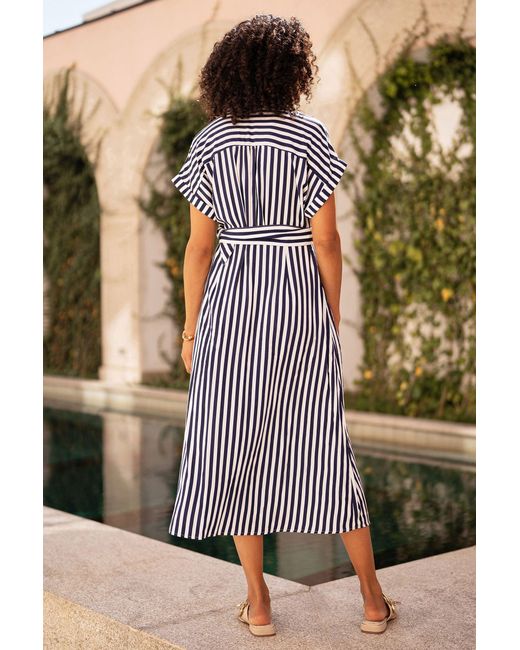 Yumi' Black Stripe Print Relaxed Midi Shirt Dress With Belt