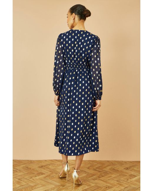 Yumi' Blue Foil Print Midi Dress