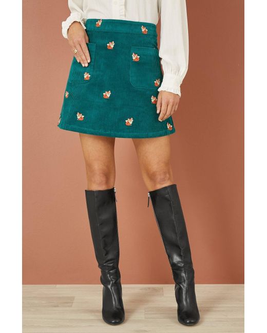 Yumi' Blue Embroidered Corduroy Mini Skirt