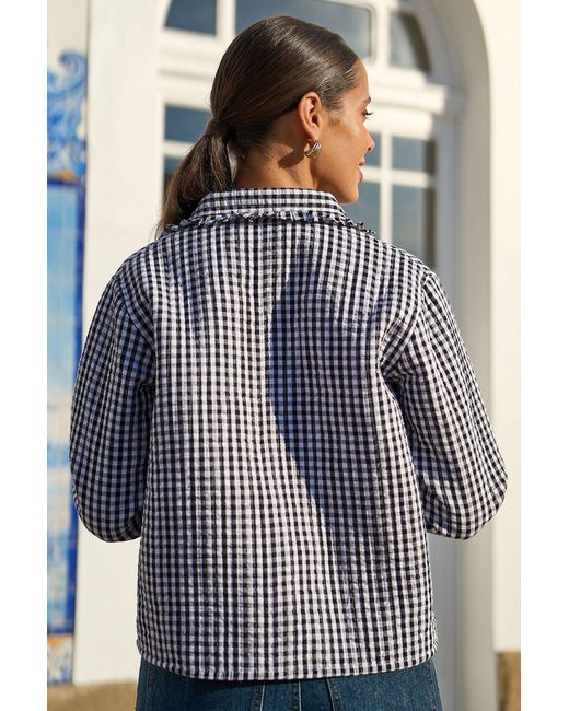 Yumi' Blue Gingham Frill Collar Jacket