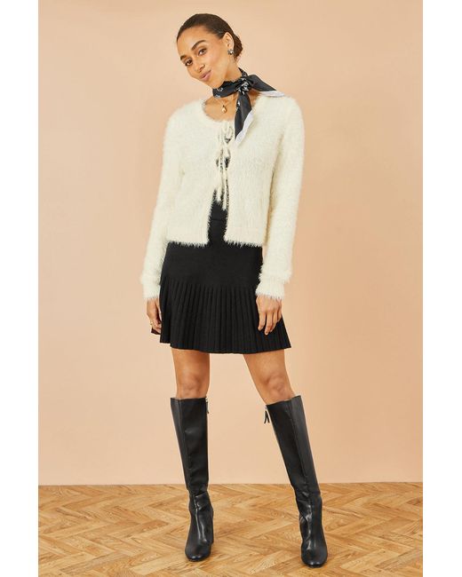 Yumi' Natural Eyelash Fluffy Knit Bolero With Tie Front