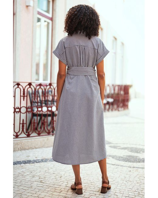 Yumi' Black Gingham Relaxed Shirt Dress With Matching Belt
