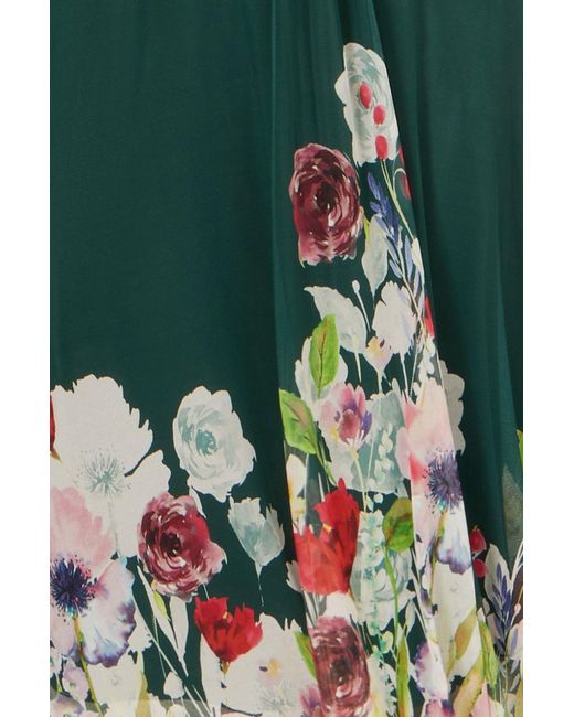 Yumi' Green Mesh Wrap Midi Dress With Floral Hem Border