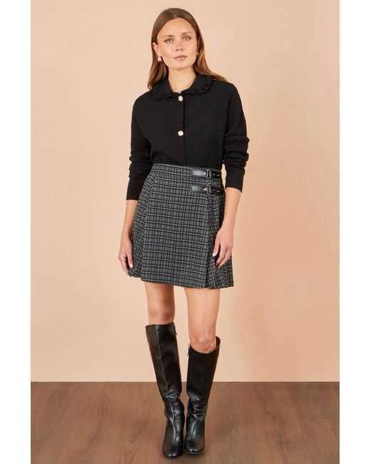 Yumi' Black Check Pleated Mini Skirt